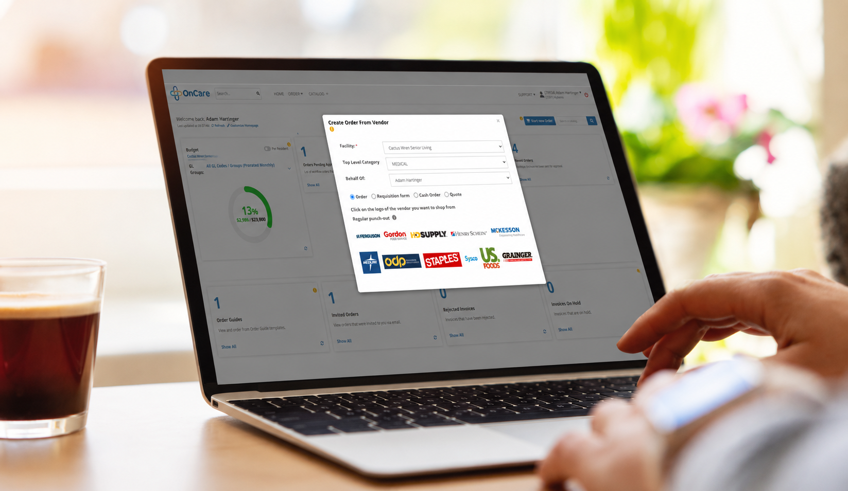 OnCare Purchasing from vendors page